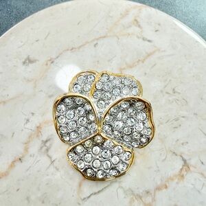 Vintage 1997 Smithsonian Crystal Pave Gold Tone Pansy Flower Brooch Elegant Pin